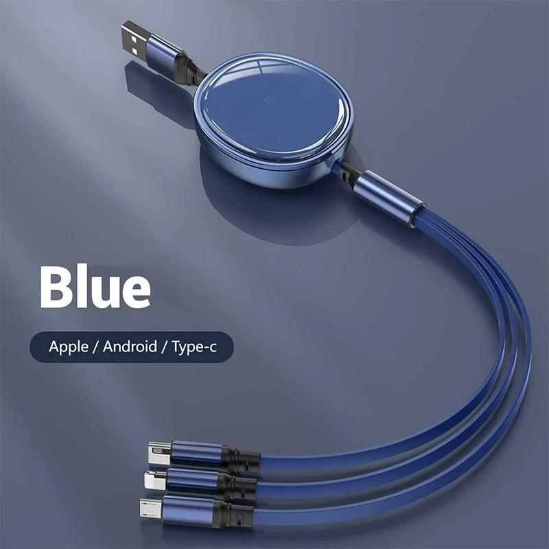 120W Retractable Fast Charge Cable for IPhone 15 16 Samung Galaxy Huwei Series USB Type C Micro USB Mobile Phone Charging Cord