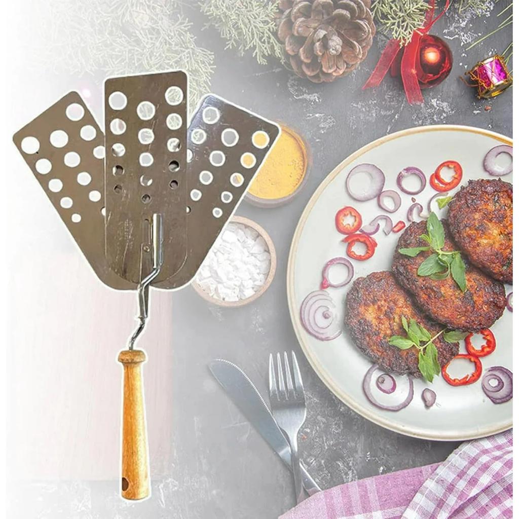 Creative Hot Meat Patty Spatula, Stainless Steel Slotted Burger With Wood Handle, Smashed Burger Press Scraper Tool For Griddle, BBQ