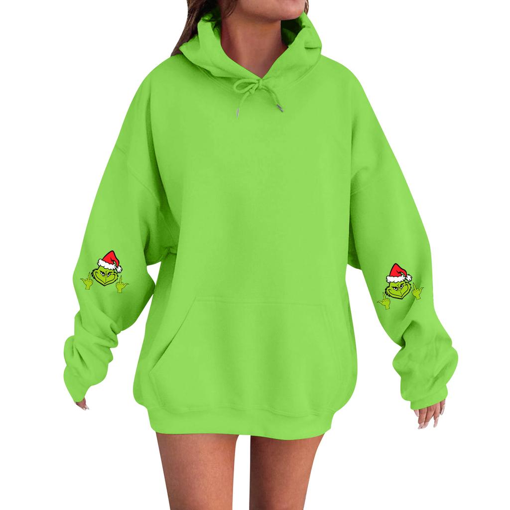 Damemote, Avslappet Og Komfortabel Genser Med Rund Hals Og Hette, Langermet Juletrykk, Varm Genser