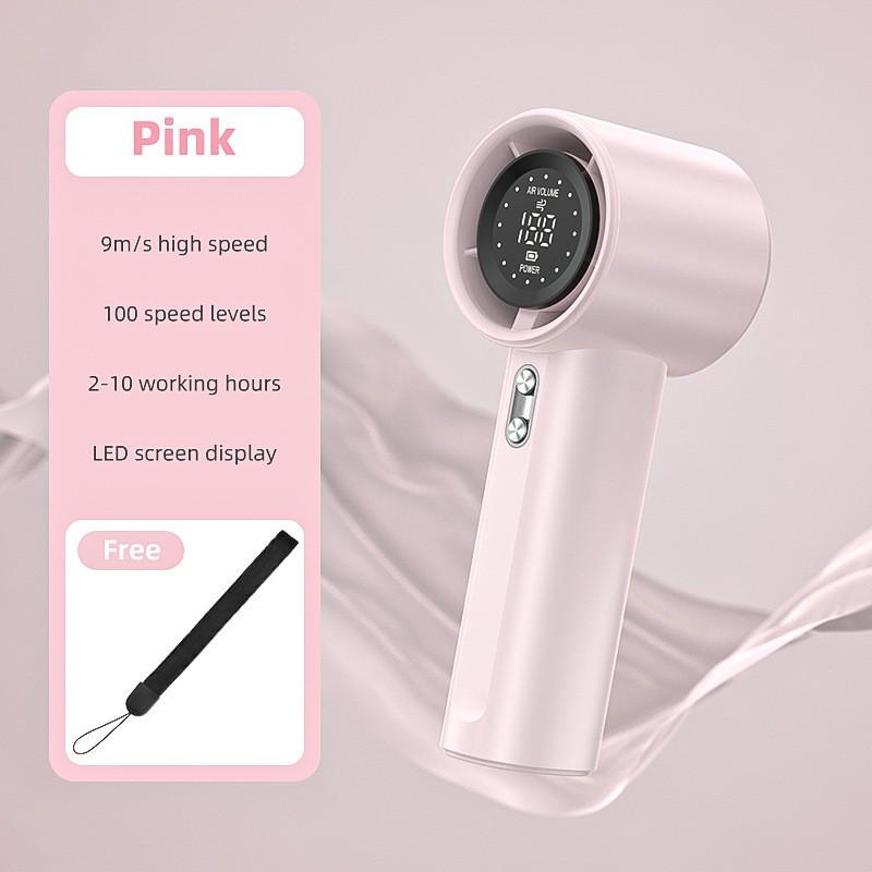 Portable High-Speed USB-Rechargeable Handheld Fan with Digital Display and Variable Speed