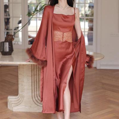 Nevěsta župan Sexy noční košilka s krajkou vyhloubená noční košile Svatební kimono Župany Šaty Společenské oblečení Dámské Domácí oblečení s výstřihem do V