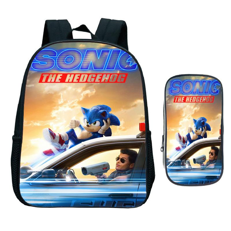 Straight Hair Animation Digital Printing Children'S Two-Piece Set Backpack Pencil Bag Primary And Secondary School Schoolbag