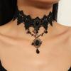 "Chic Gothic Black Lace Tassel Collarbone Necklace”