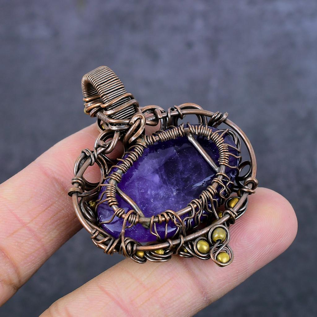 Natural Sage Amethyst Handmade Copper Wirewrap Tree Of Life Pendant 2.09" i1i55