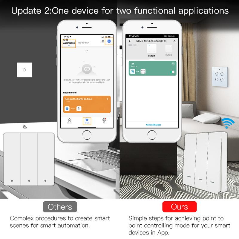 MOES Tuya ZigBee Scene Switch Wireless Push Button Controller Battery Powered Transmitter Smart Life App Automation 1/2/3 Gang