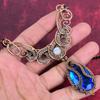Faceted London Blue Topaz Gemstone Necklace Copper Wire Wrapped Necklace Handmade Jewelry Rainbow Moonstone Necklace Copper Jewelry for Gift