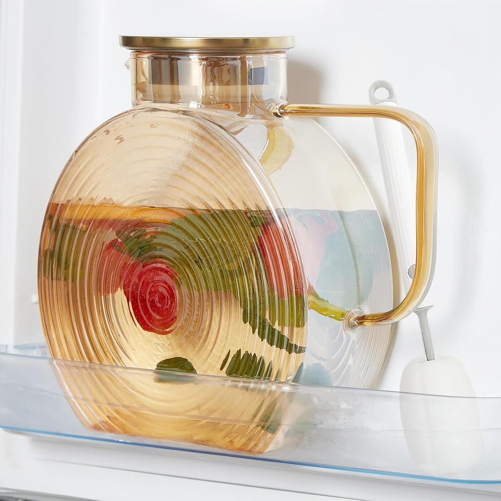 Snail Glass Pitcher 2.5L 84oz Large Iced Tea Pitcher with Handle Lids for Fridge Door Water Jug Sun Tea Bottles Cold Water Cups