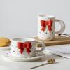 Set veselă cu fundă din ceramică pentru ceai de cafea, ceai de după-amiază, cafea, latte, ceașcă cu latte, acasă, mic dejun, lapte, băutură, cană, cadou de aniversare