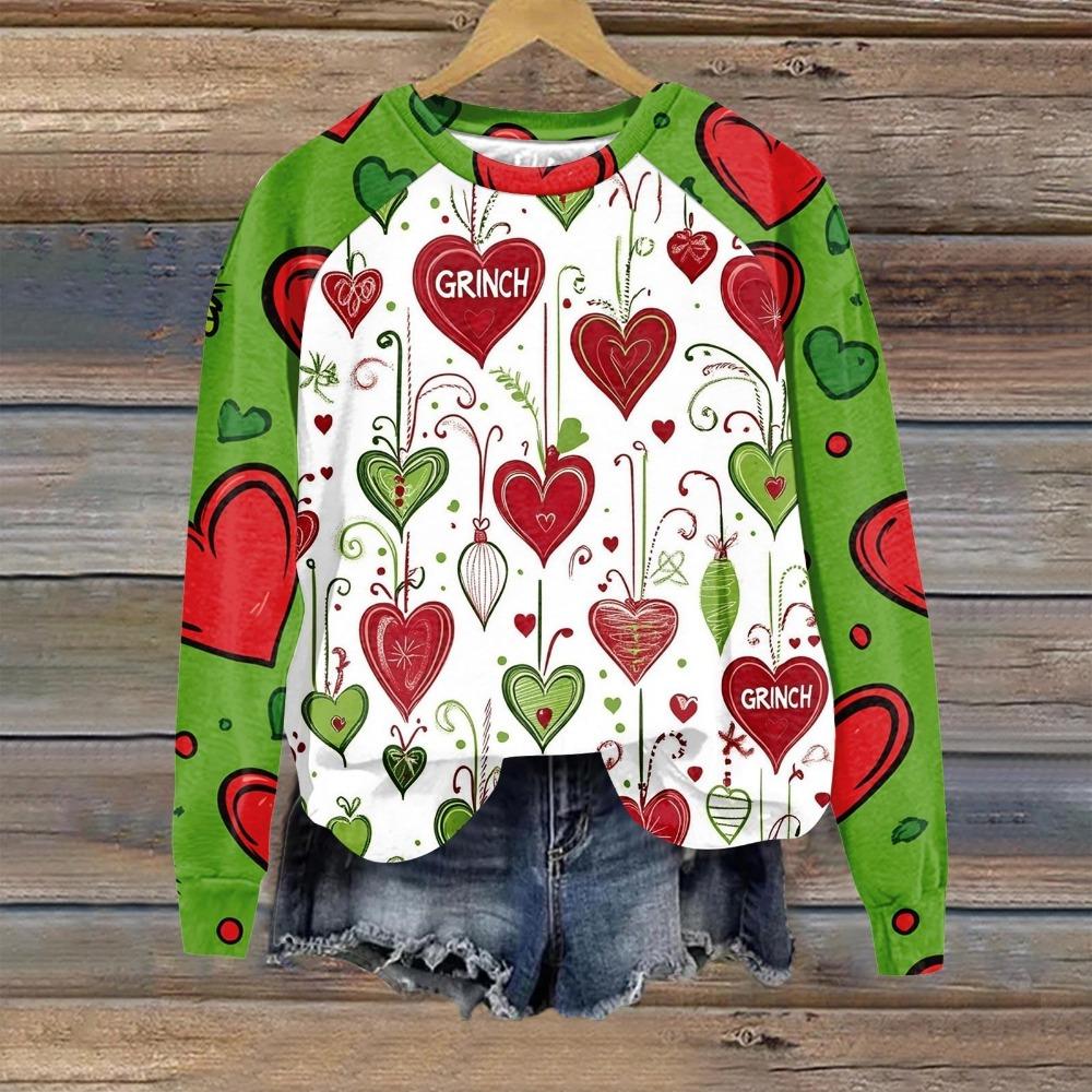 Christmas Fashion Men and Women's T-shirt Green Monster Print O-Neck Pullover Top Casual Outdoor Sweatshirt Kids T-shirt Top Clothing