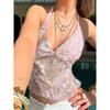 H Home European and American Women's Clothing Spring Romantic Pink Lace Sequin Stitching V-neck Strap Heavy Industry Halter Backless Tops