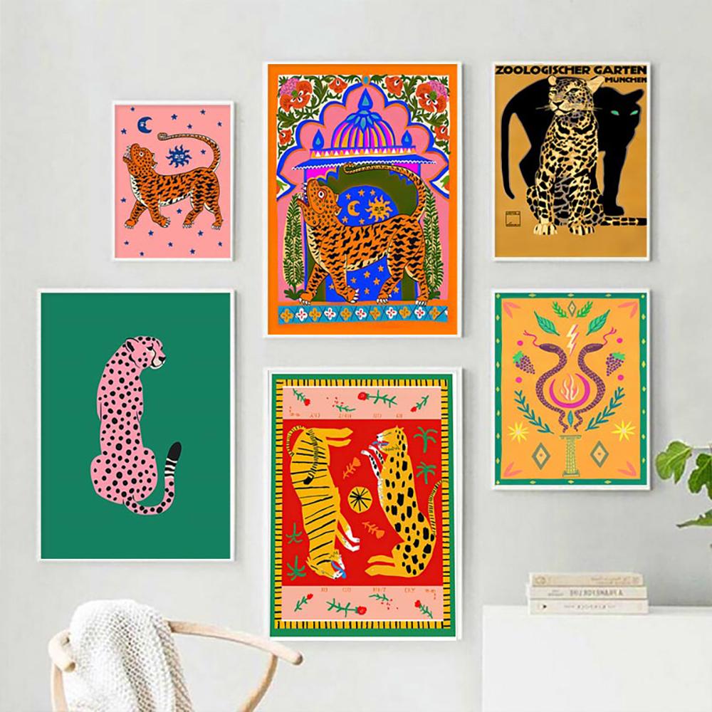 Colorful Abstract Poster Print Tiger Leopard Snake Tropical Jungle Wall Art Canvas Painting Wall Picture Living Room Decor Retro