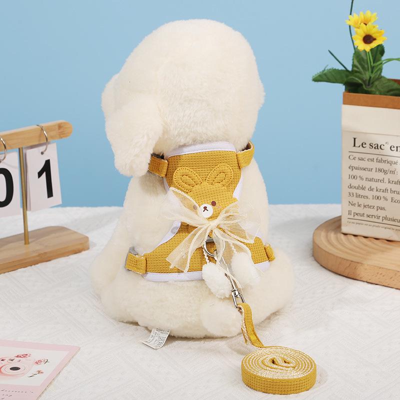 

3D Mesh Pet Harness & Leash Set with Bow and Pompon for Cats, Small Dogs, Rabbits S (2-5 lbs)