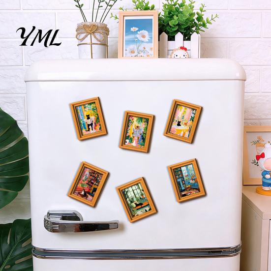 Vintage Style Photo Holder for Office Locker Cute Cat Magnetic Fridge Magnet, Wooden Picture Frame, Fun Reusable Frame Set Cabinets Scene Decor Metal