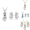 Cat 3pcs Crystal Shaped Necklace Earrings Jewelry Set  Gift Teen Girls For Women
