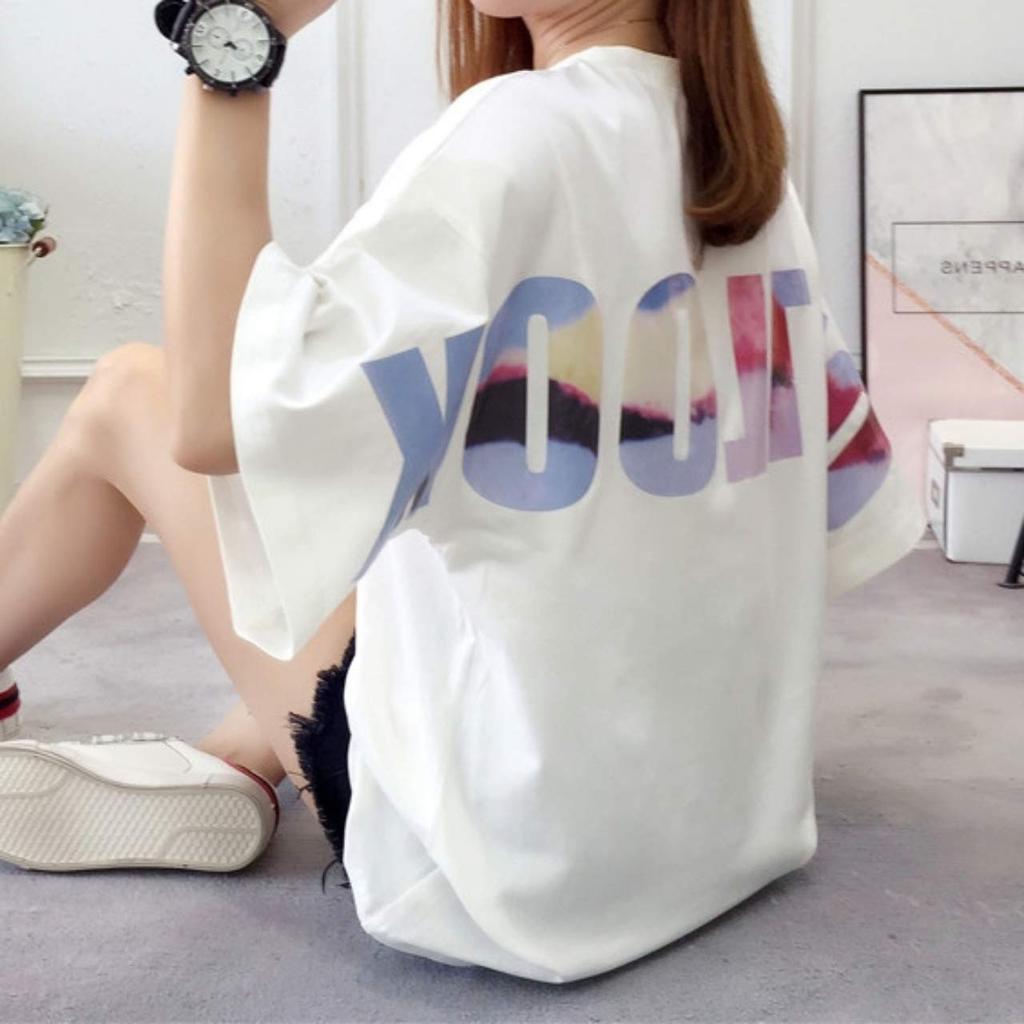 loose short back for long long cut and quick white [Bubu Ohana] T-shirt, fitting, casual, sleeves, print, women, spring, summer, autumn, winter,