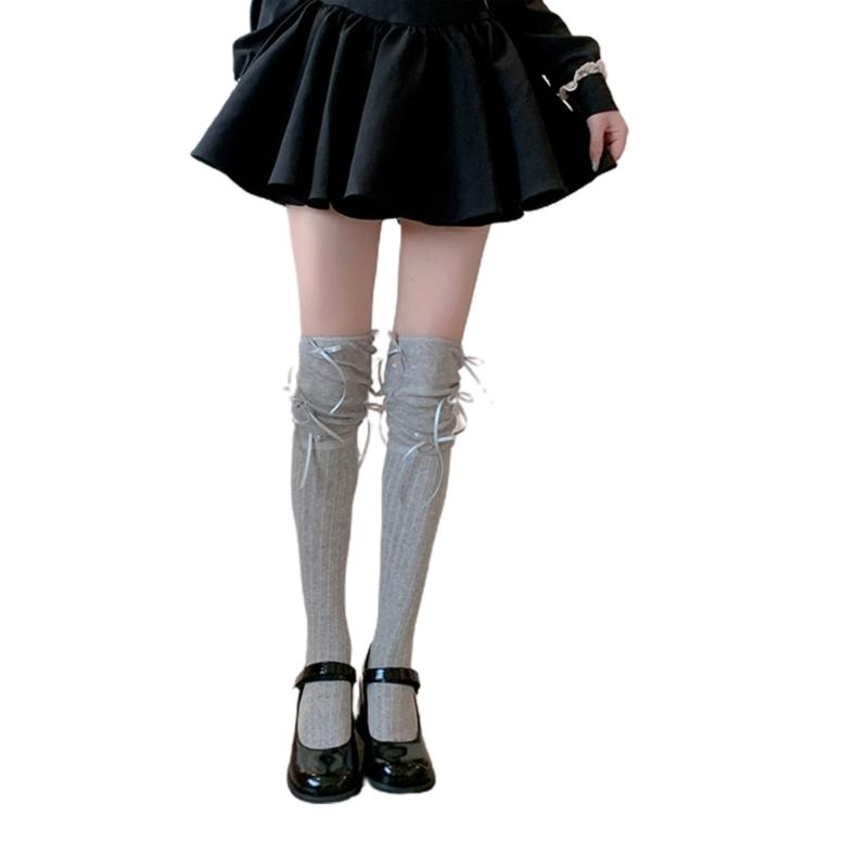 

1 Pair Girls Ruffle Lolitas Socks Breathable Cute Long Stockings Sexy Cotton Womens Autumn Winter Warm Thigh High Socks светло-серый