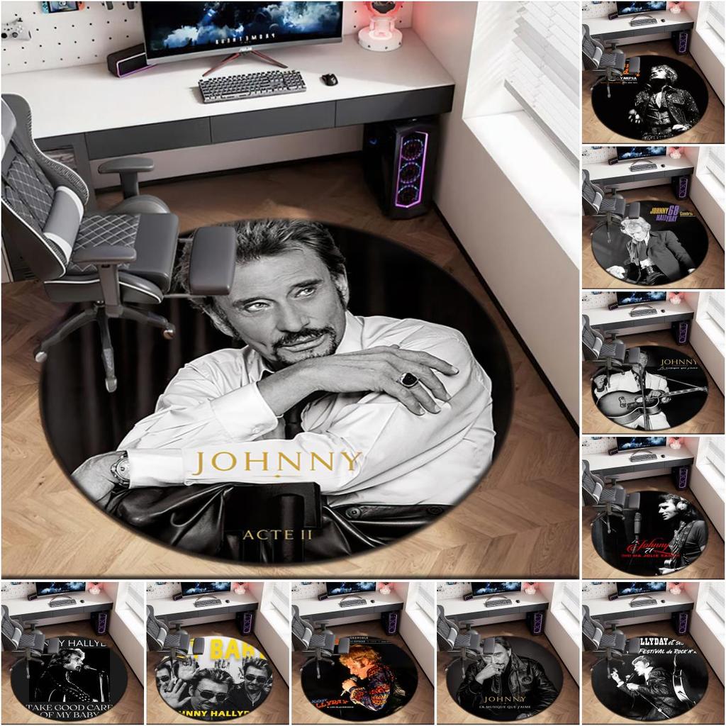 1pc Johnny Hallyday Music Album Round Carpet Painted Printed Circular Carpet, Home Door Mat, Outdoor Travel Protection Carpet