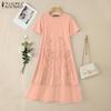 ZANZEA Women Casual Round Neck Summer Short Sleeve Splice Dress