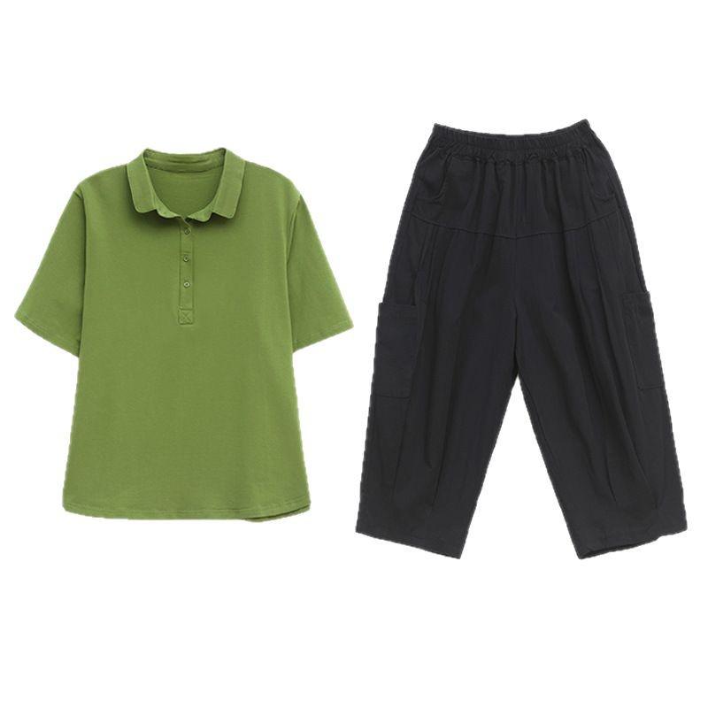 Women's Summer Fashion 2025: Casual Plus Size Two-Piece Set with Loose Fit Seven-Point Pants