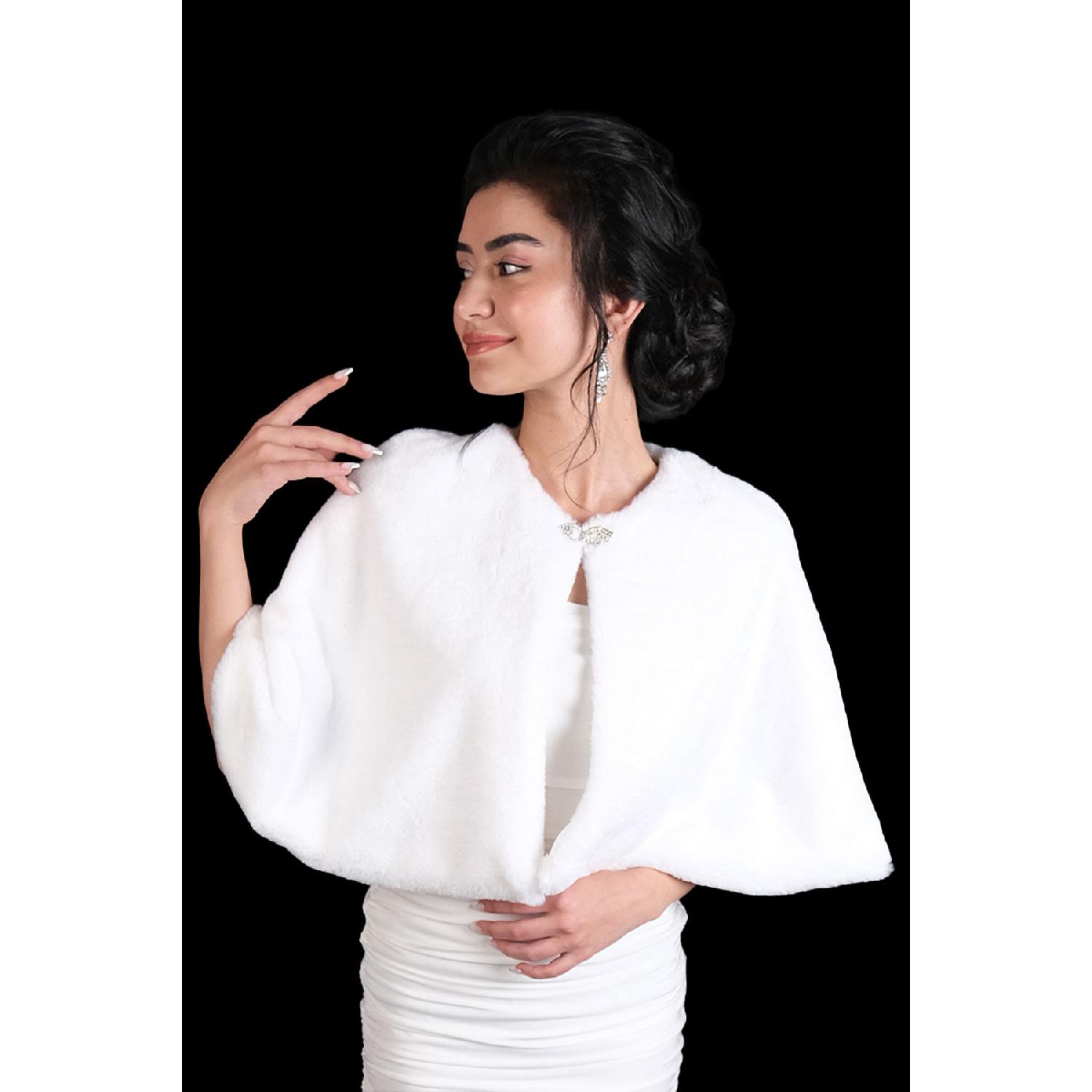

Scarf Fur Angel Wing Artificial Soft Fur With Brooch White