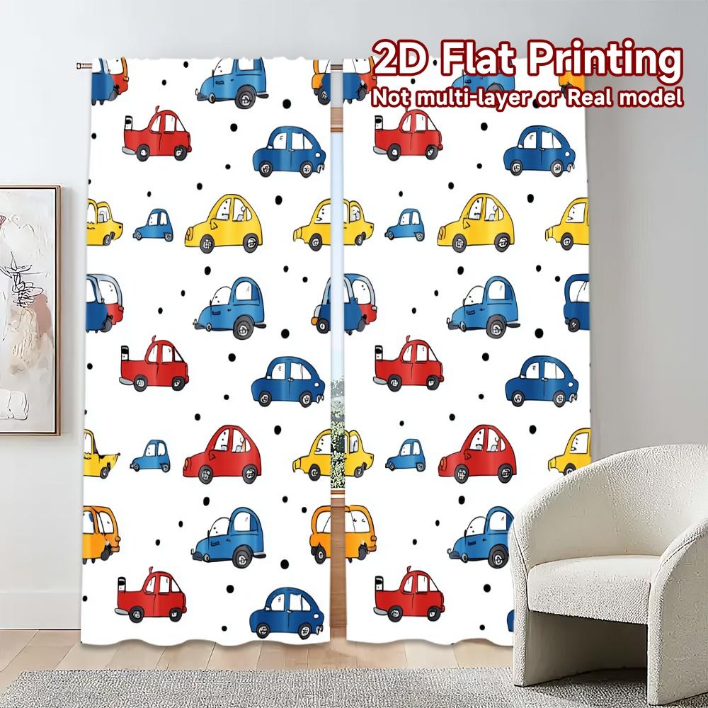 Set Of 2 Modern Flat Printing Jit Curtains Without Rod Car Pattern Drapes Print Yarn Holiday Perfect Curtain Polyester