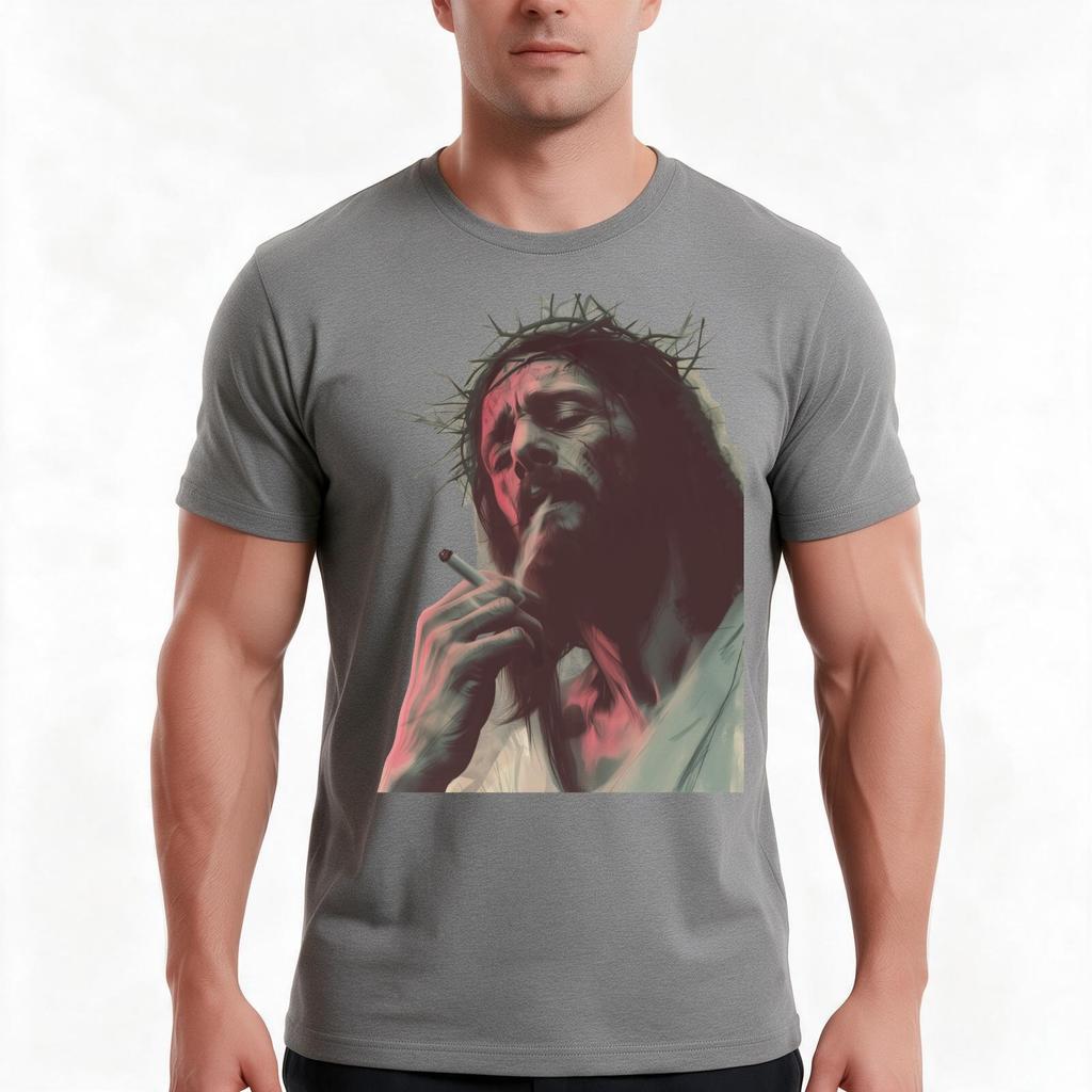 Jesus Smoking A Cigarette Jesus Has Had Enough Depressed Jesus Tshirt Summer Casual Cotton Tee Oversized Streetwear Tops