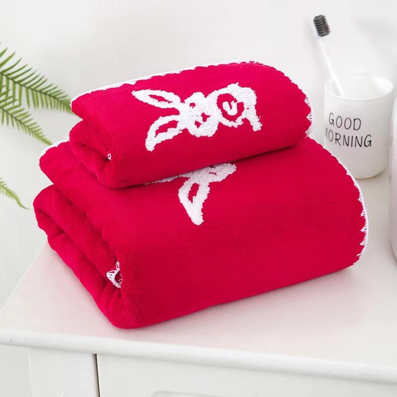 2025 новая милая вышитая сумка полотенце утолщенная коралловая флисовая быстросохнущая впитывающая полотенце Towel 35 * 75