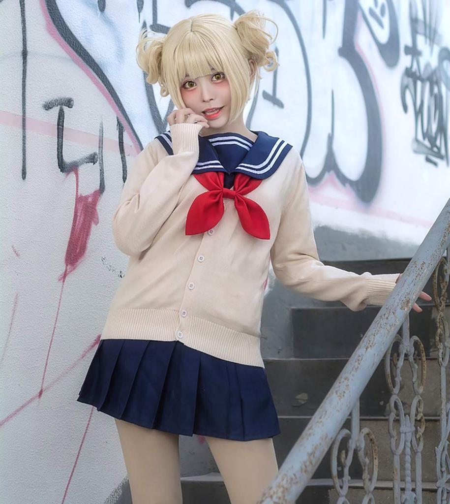 [Milky Time] My Hero Academia Toga Himiko Cosplay Sailor Uniform with Wig, Halloween Costume (L)