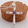 Fashion Jewelry Silver Plated S925 Silver Fashion Cross Purple Crystal Zircon Necklace