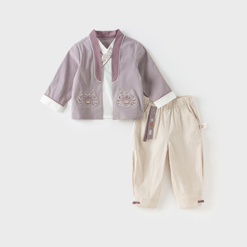 David Bella Children s Long Pants Set 2026 Spring New Style Boys  Chinese Style New Chinese-Style Long-Sleeve Two-Piece Set Smoke Purple [Ready in Stock] 80