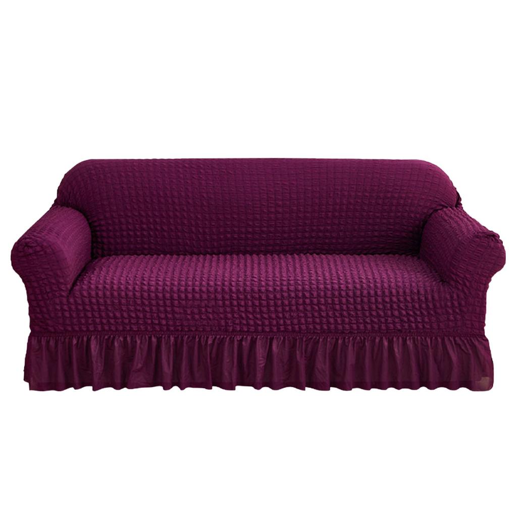 Solid Seersucker Sofa Cover with Skirt Slipcover Furniture Protector for Living Room Office Home Decor Couch