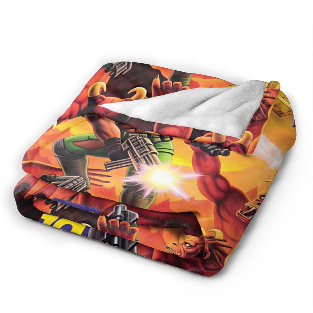Doom Slayer Gaming Blanket Warm Soft Print Plush Throw Blanket For Couch Chair Sofa Bed Camping Flannel Bedspread Bed Cover