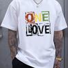 Unique One Love Letter Print Short Sleeve T-Shirt Comfy Slight Stretch Crew Neck Geometric Perfect for Casual Activities