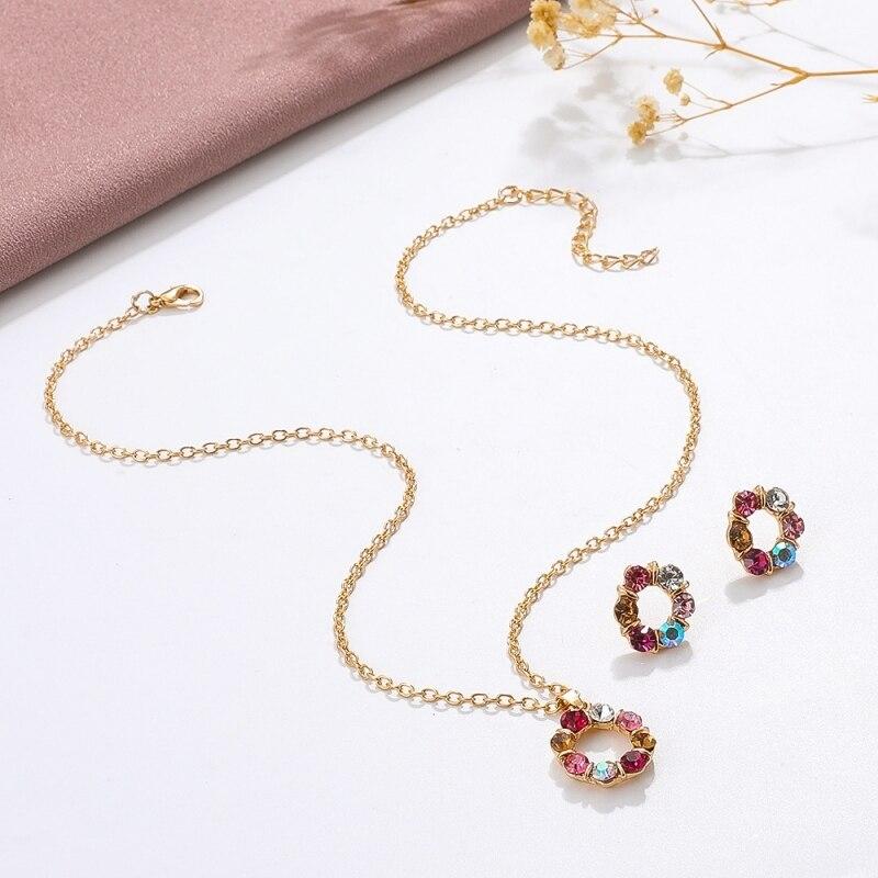 Circle Jewelry Set, Colorful Jewelry Pendant Necklace Earrings Two-Piece Set, Daily Versatile, Personalized And Trendy Accessories