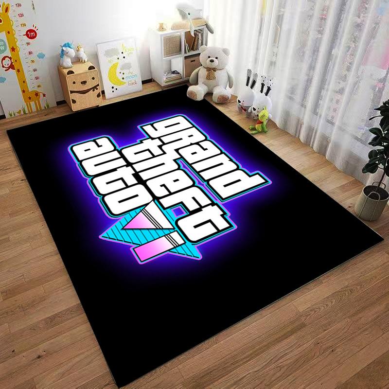 Grand Theft Auto game logo printed flannel rug, non-slip, suitable for bedroom, living room, and children's room decoration