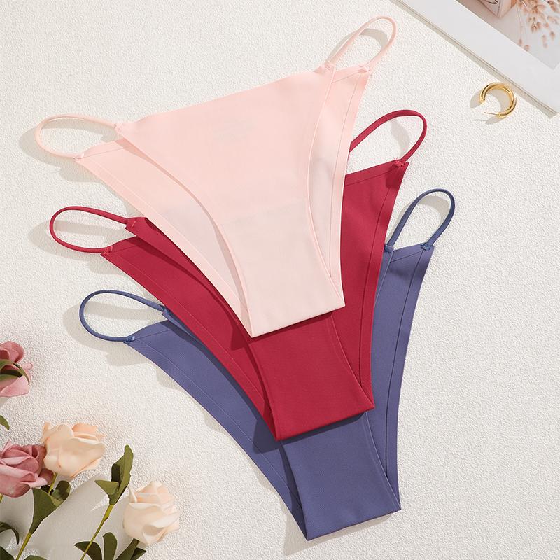 3Pcs Seamless Ice Silk Underwear New Color Sexy Thin Strap Briefs Girls Low Waist Breathable Panties No Trace Lingerie