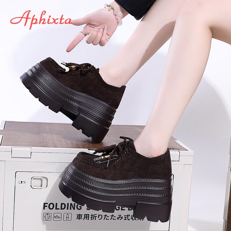 Aphixta Suede Upper Fringe Dec Women Ankle Boots 10cm High Heels Platform Woman Shoes Chunky Heel Lace Up Ladies Shoes