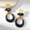 Bohemian Geometric Resin and Metal Oval Earrings with Rope Detail for Women