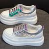 Platform white shoes 2025 summer new inner height increase women's shoes mesh muffin shoes student lace-up breathable sports shoes