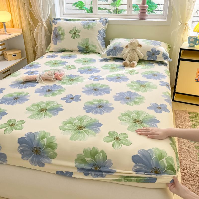 Cotton Grid Printed Fitted Sheet Dust Protector Cover Universal Mattress Cover Bed Sheets Queen With Elastic Bed Linens