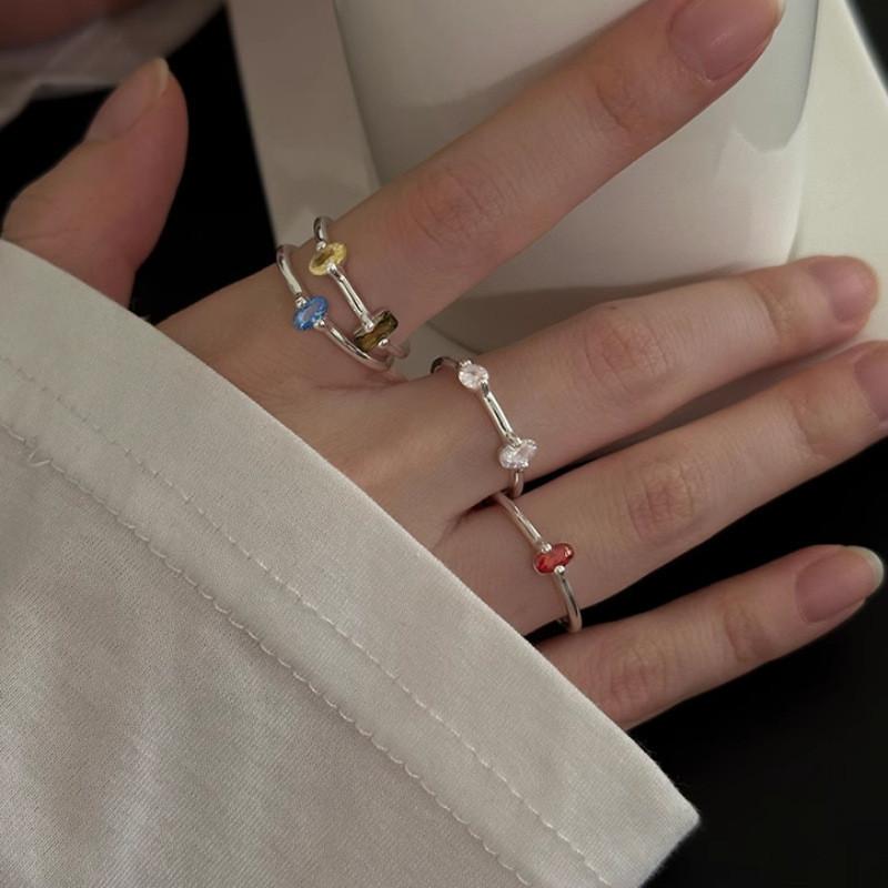 Trendy Minimalist Zircon Ring For Women Adjustable Geometric Copper Fashion Band