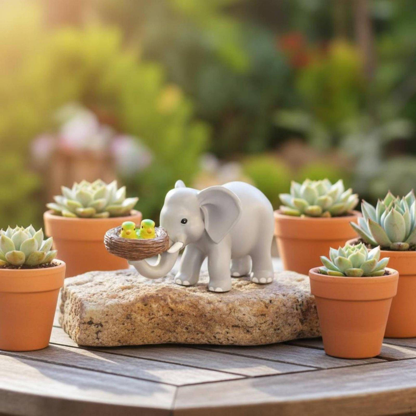 Elephant Bird Statue Resin Pachyderm Outdoor HandPainted Decor for Lawn, Yard, Patio зелёный