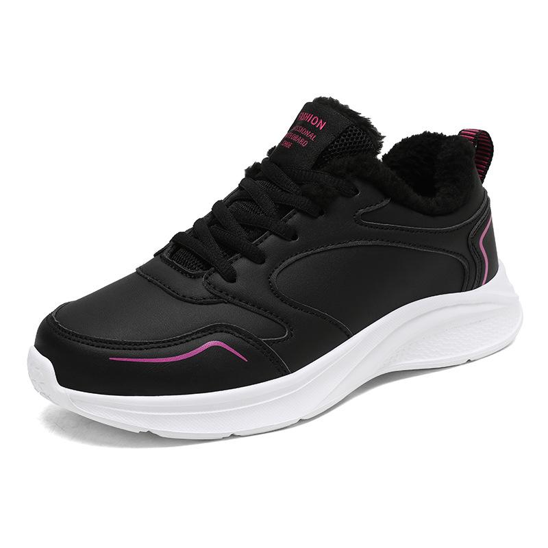 Shoes Autumn and Winter New Leather Sneakers Velvet Warm Cotton Shoes Non-slip Student Running Shoes
