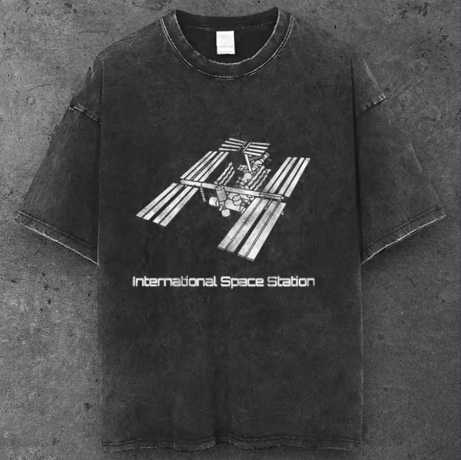 Unisex International Space Station Graphic T Shirt Black Retro Streetwear S-2XL S разноцветный