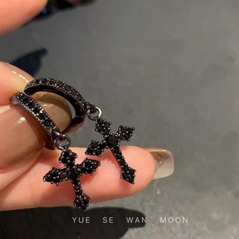 Gothic Vintage Colorful Rhinestone Cross Hoop Earrings Unique Exquisite