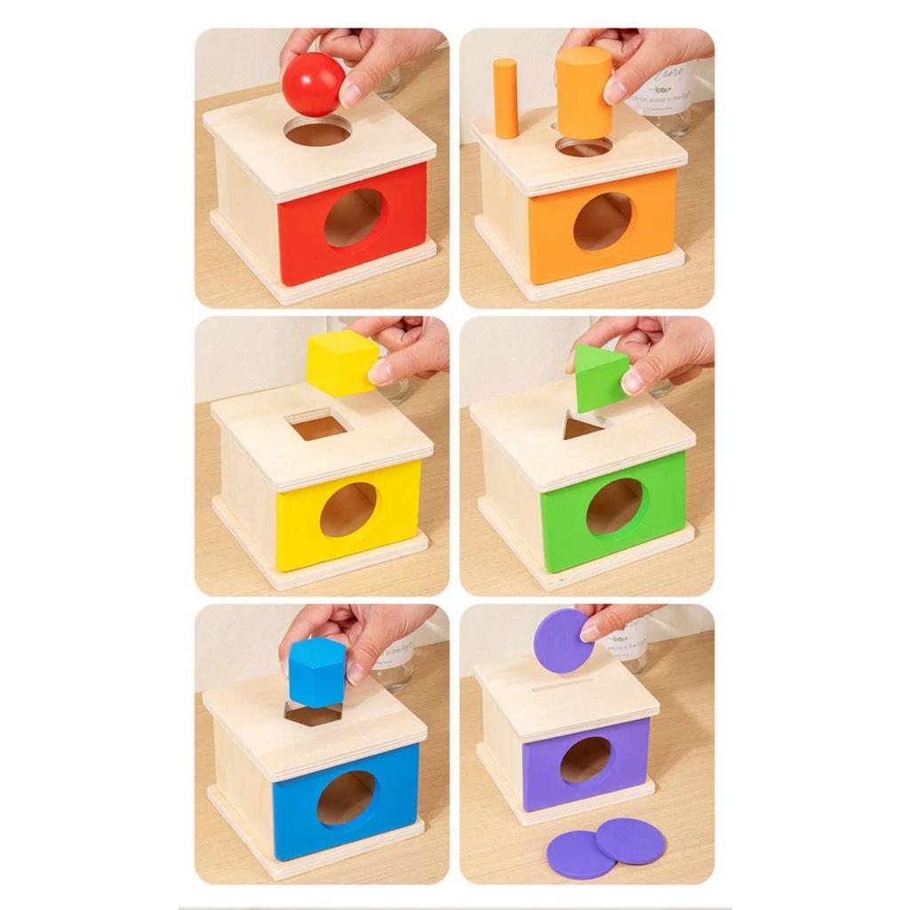Oggetto in Legno Scatola Permanente Giocattoli Montessori Bambino Ordinamento Abbinamento Scatola Palla Moneta Gocce Sensoriali Colore Forma Giochi Educativi Bambino