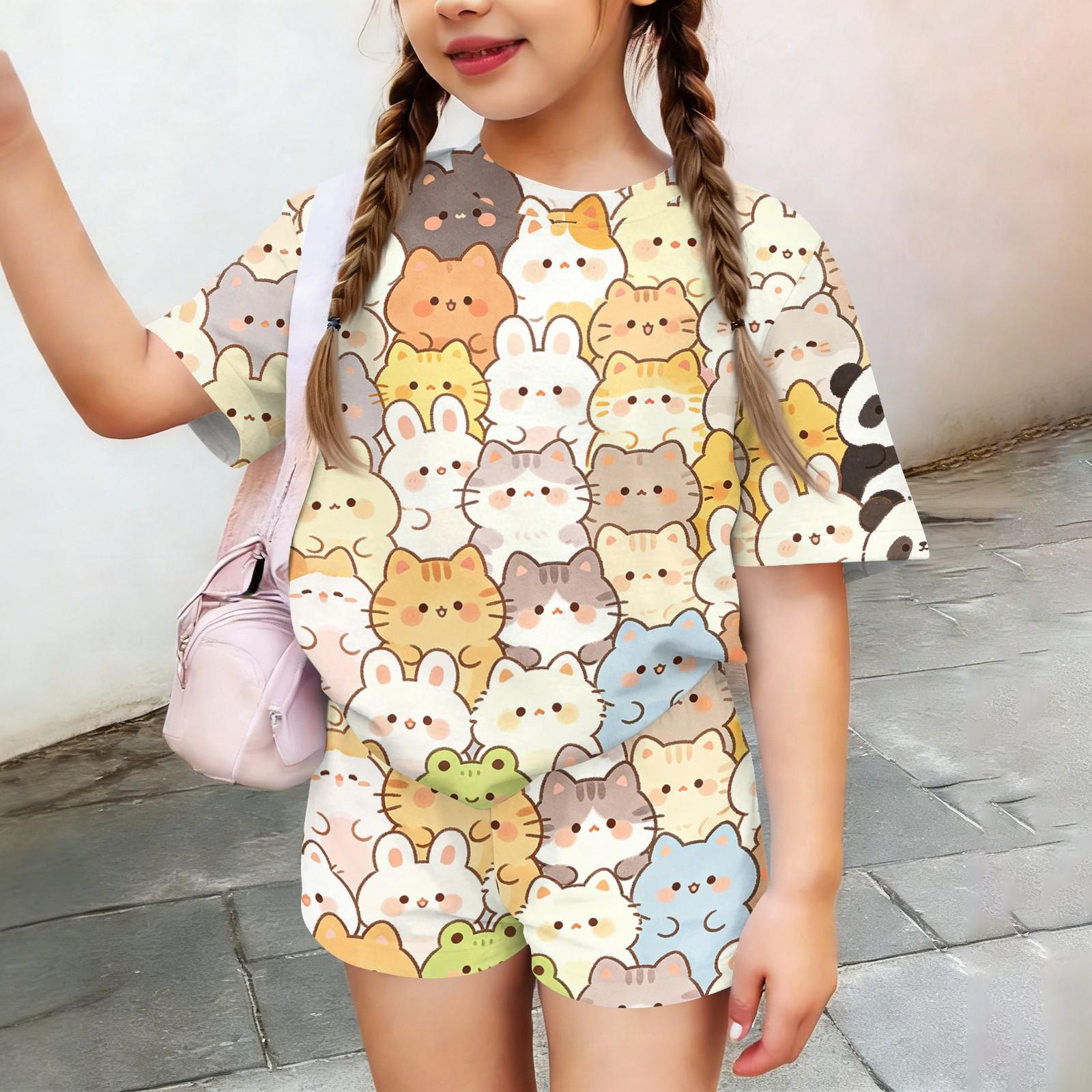 

Kids Casual Short Sleeve Shirt and Shorts Set Animal Pattern Lightweight Summer Outfit Soft Fabric Comfortable Fit 100 бежевый
