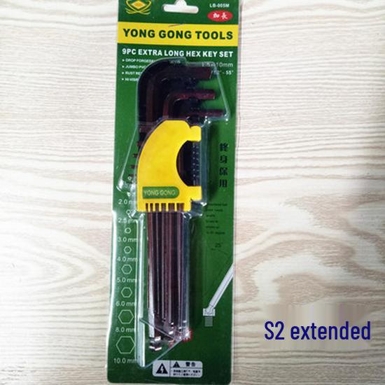 S2 Extended Ball End Hex Key Set, L-Shaped, 6-Sided, Sizes 2-12mm