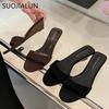 Fashion SUOJIALUN 2025 Summer New Women Slipper Fashion Low Wedge Heel Ladies Elegant Slides Open Toe Outdoor Dress Sandal Shoes