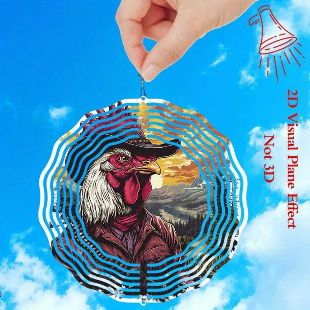 10 Inch Sunset Rooster Metal Wind Spinner with 360 Rotating Hook Vibrant Outdoor Garden Decor for Patio Yard Gift